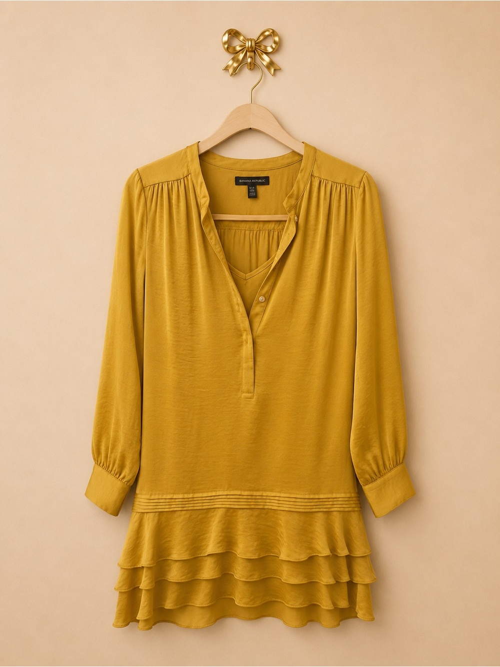 Banana Republic Mustard Yellow Ruffle-Hem Tunic Top